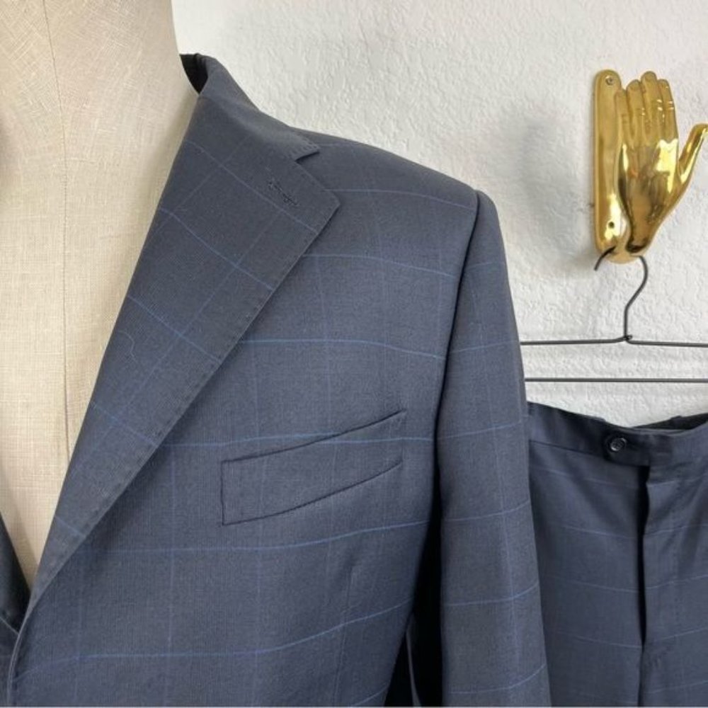 YSL Yves Saint Laurent Windowpane Wool 120s 3 Button Gridded Suit - Picture 13 of 13